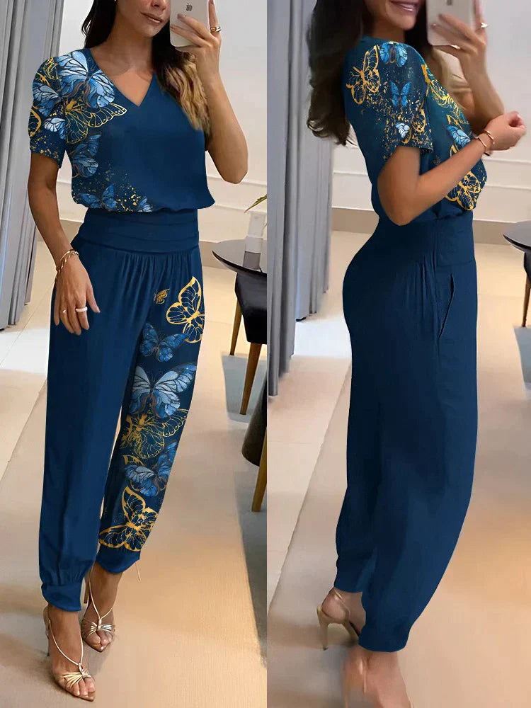Two-Piece Set with V-Neck Top and Shorts for Women | Formal