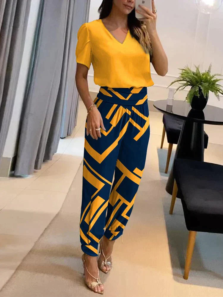 Two-Piece Set with V-Neck Top and Shorts for Women | Formal