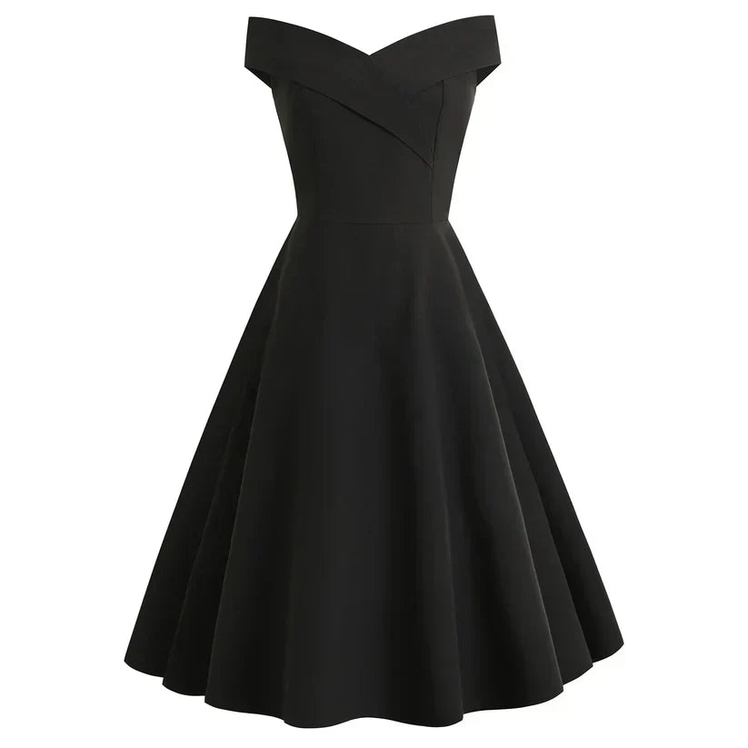 Women's Off-Shoulder Vintage A-Line Dress | Midi