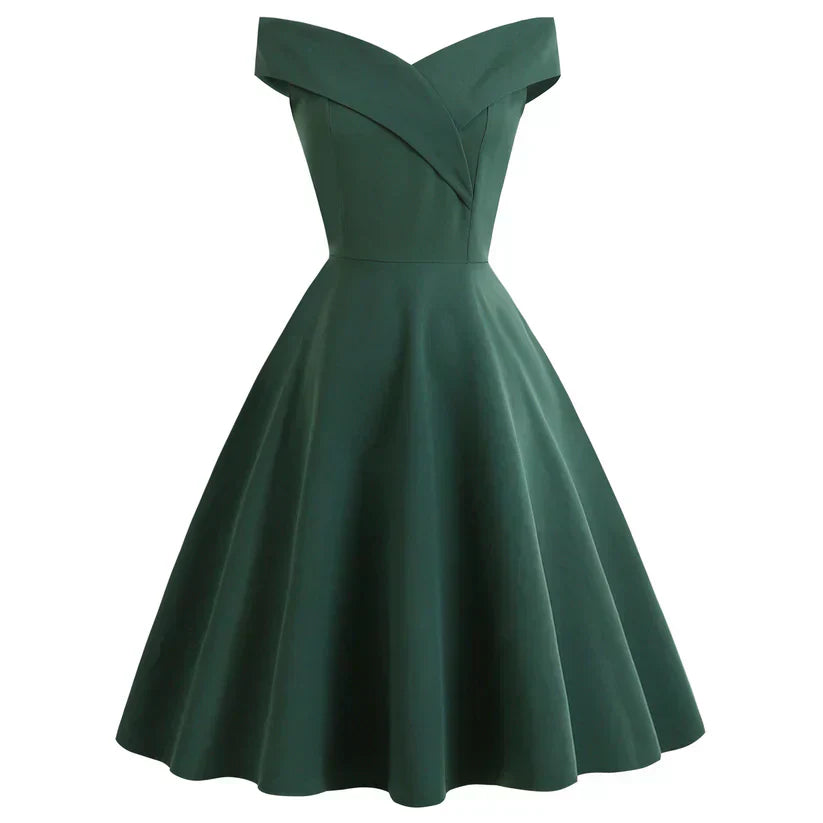 Women's Off-Shoulder Vintage A-Line Dress | Midi