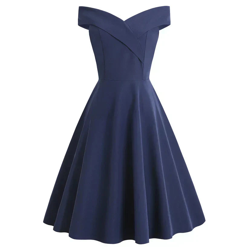 Women's Off-Shoulder Vintage A-Line Dress | Midi