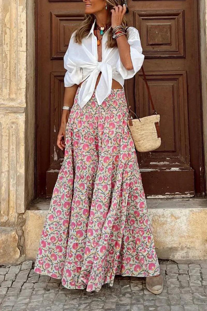 Alina – Boho Print Maxi Skirt for Women