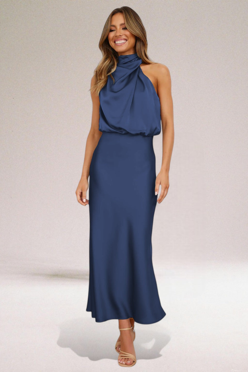 Aveline – Elegant Satin Halter Maxi Dress for Women