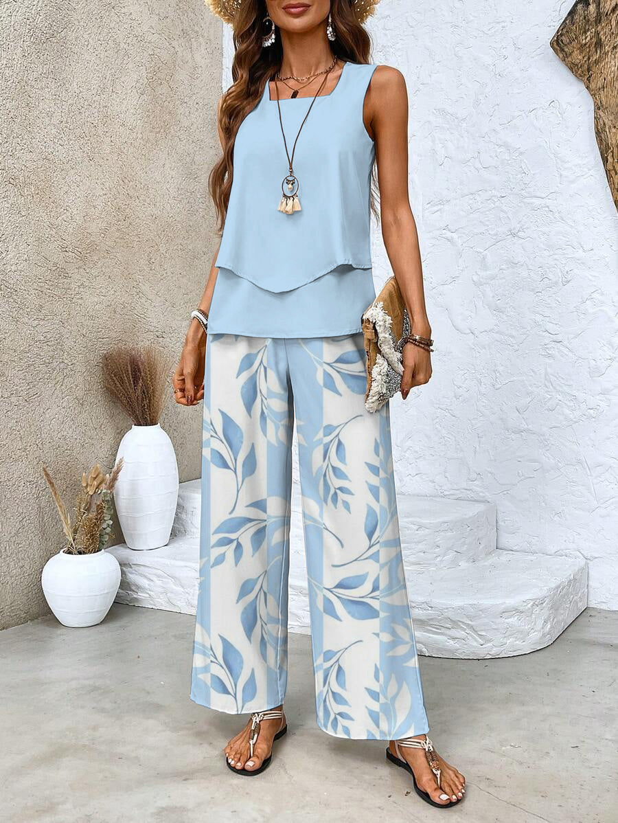 Two-Piece Sleeveless Women's Top and Straight-Leg Pants | Chic