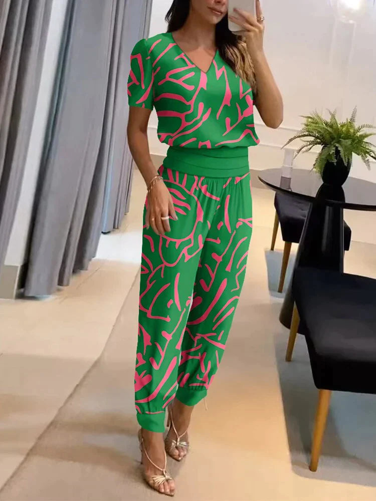 Two-Piece Set with V-Neck Top and Shorts for Women | Formal