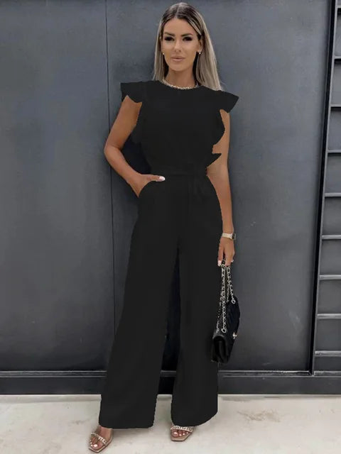 Women's Overall with Ruffle Sleeves | Wide Leg