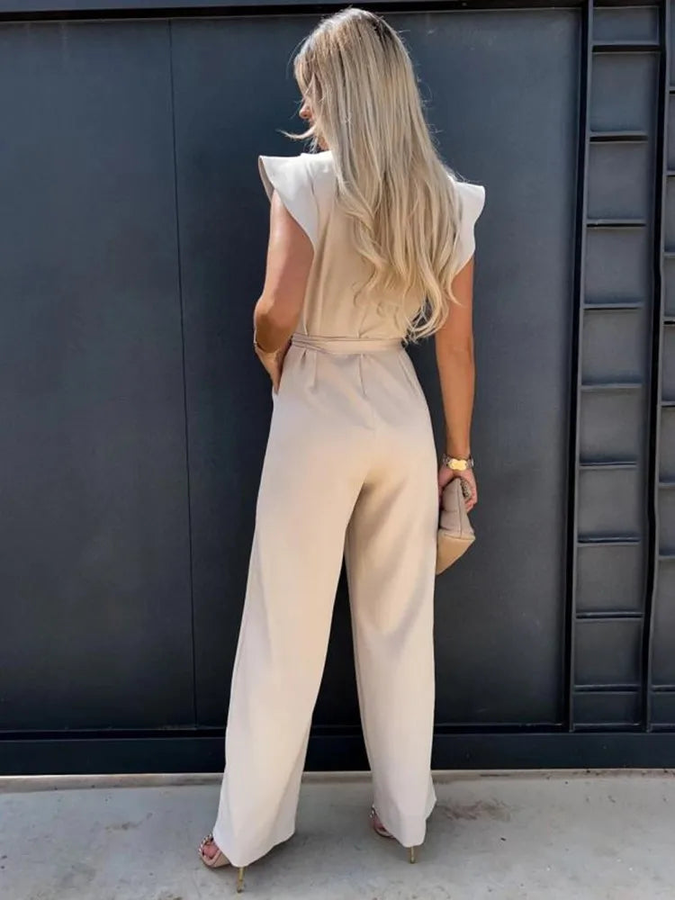 Women's Overall with Ruffle Sleeves | Wide Leg