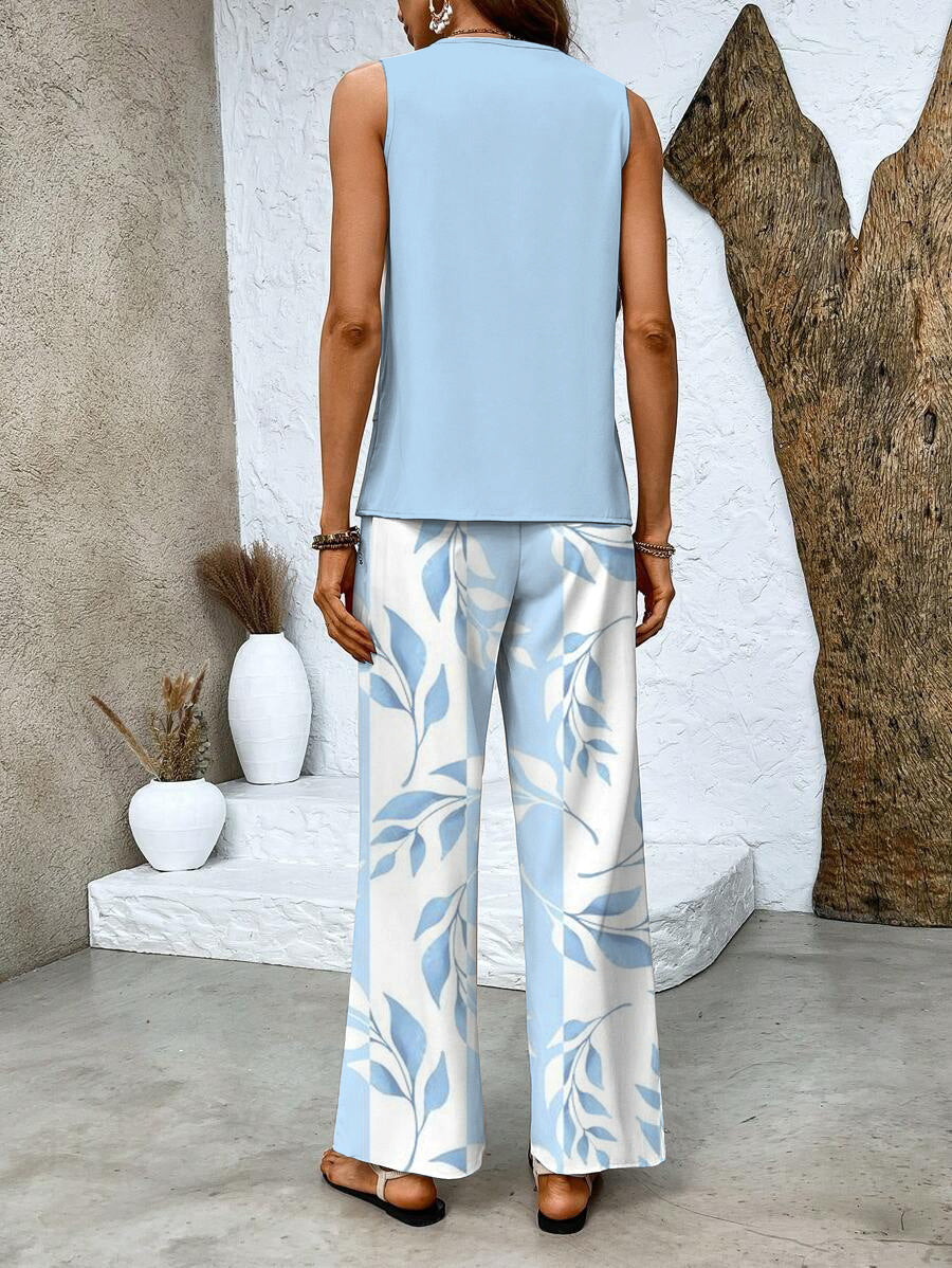 Two-Piece Sleeveless Women's Top and Straight-Leg Pants | Chic