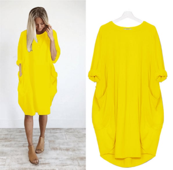 Women’s Summer Dress with Loose Fit and Round Neckline | Midi