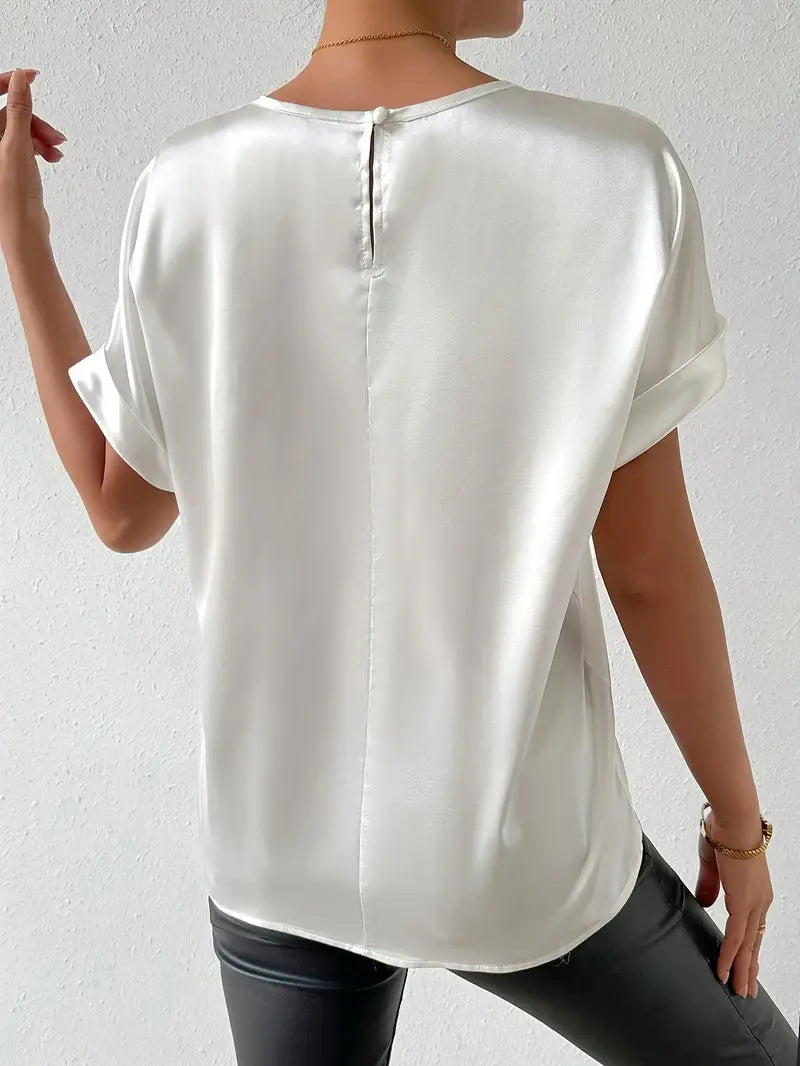 Caroline - Satin T-Shirt with turned-up sleeves for women