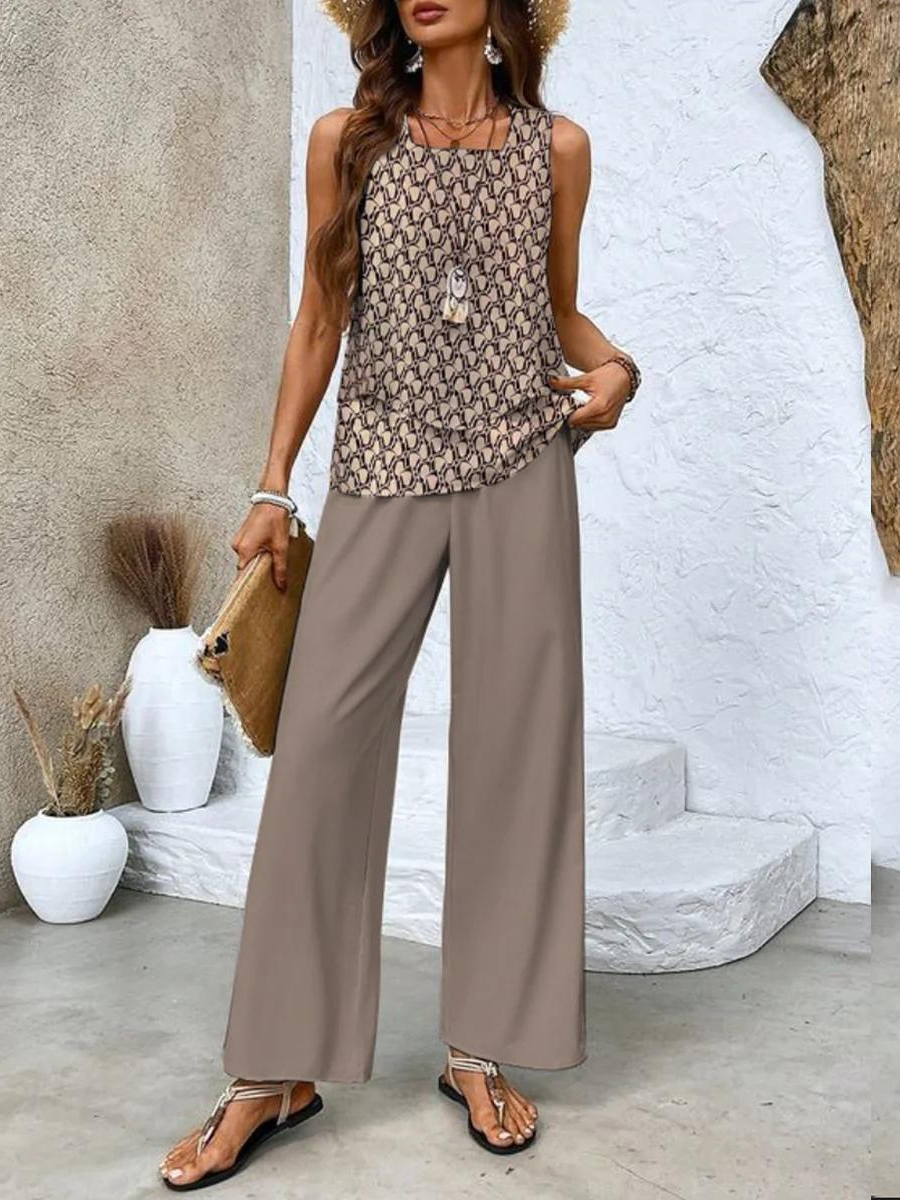 Two-Piece Sleeveless Women's Top and Straight-Leg Pants | Chic