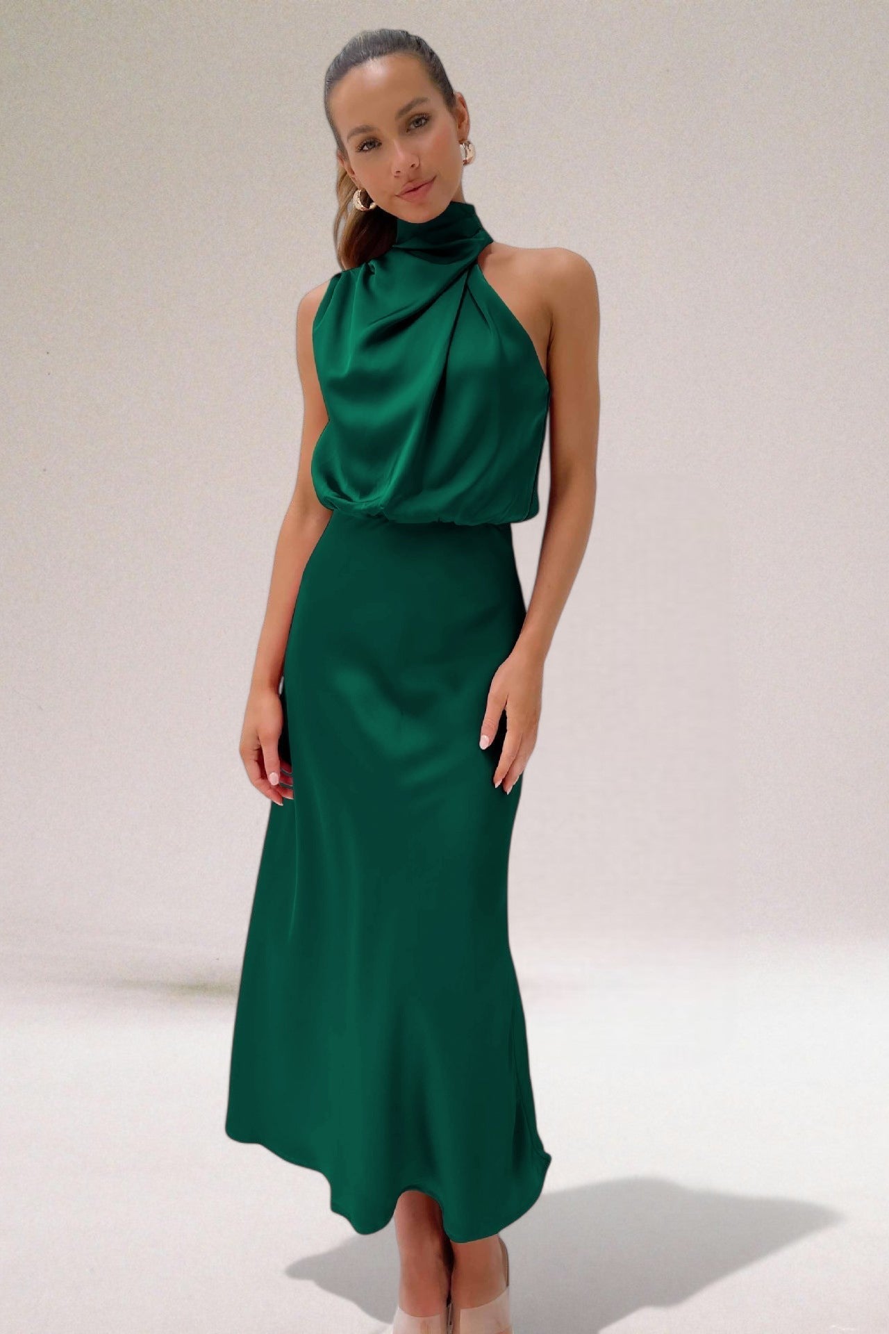 Aveline – Elegant Satin Halter Maxi Dress for Women