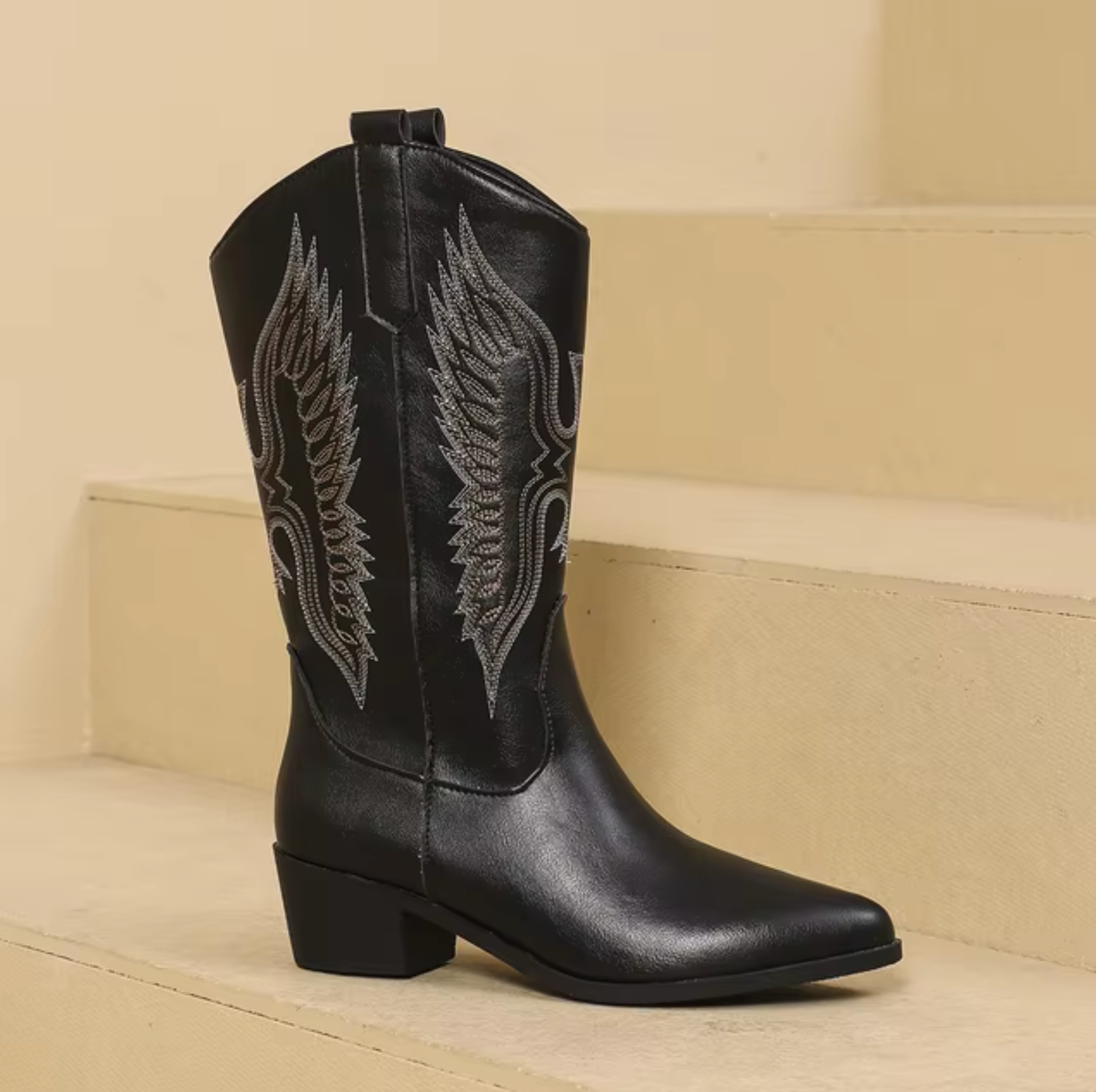 Women's Western Boots with Block Heel and Side Zipper