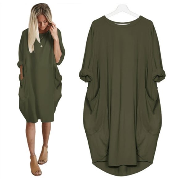 Women’s Summer Dress with Loose Fit and Round Neckline | Midi