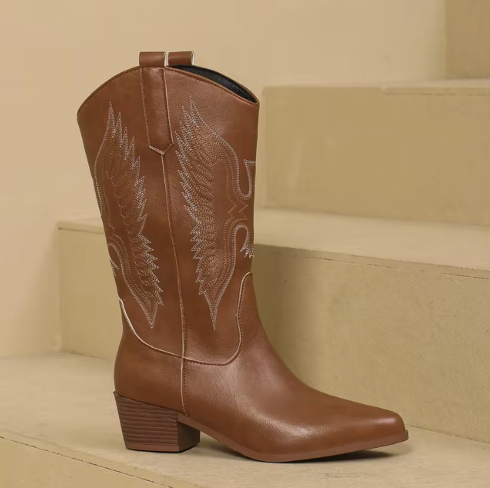Women's Western Boots with Block Heel and Side Zipper
