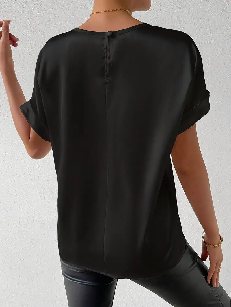 Caroline - Satin T-Shirt with turned-up sleeves for women