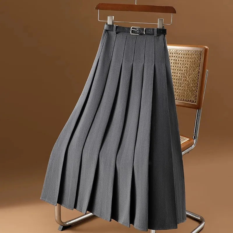 Women's Pleated Skirt with Belt | Midi