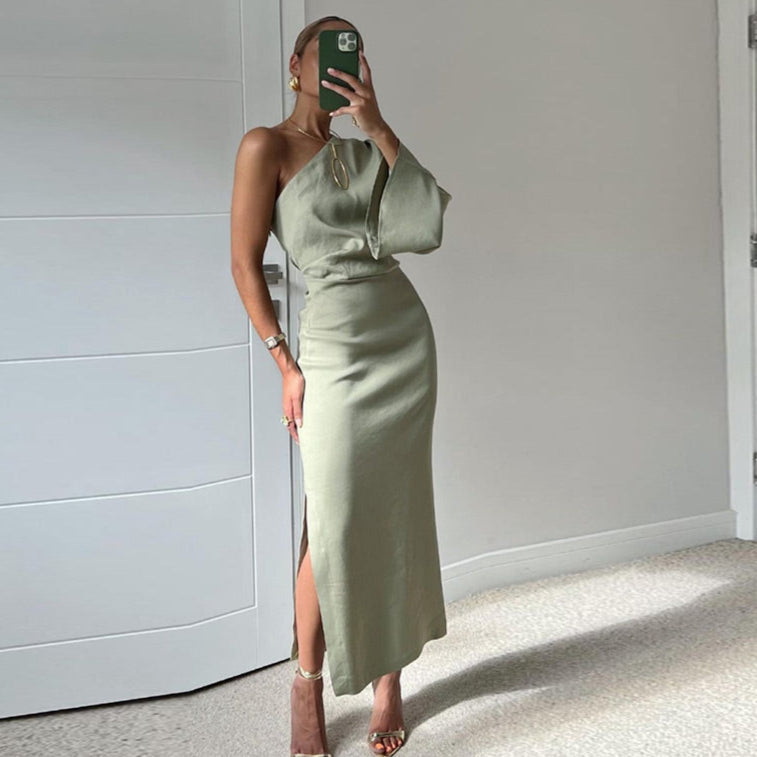 Carmina – Elegant Satin One-Shoulder Dress for Women