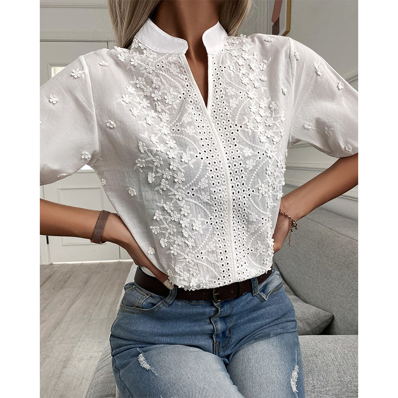 BellaVita™ – White Women's Blouse with Fashionable Puff Sleeves