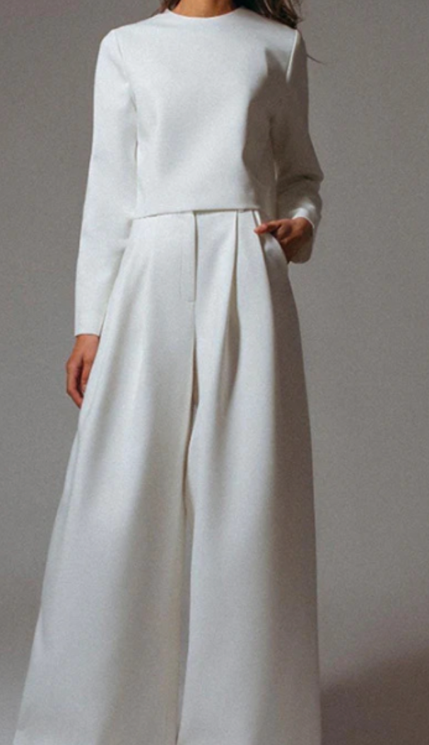 Angelika - Padded top with long sleeves and wide-leg pants for women