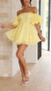 Women's Mini Dress Strapless with Puff Sleeves and Elastic Neckline