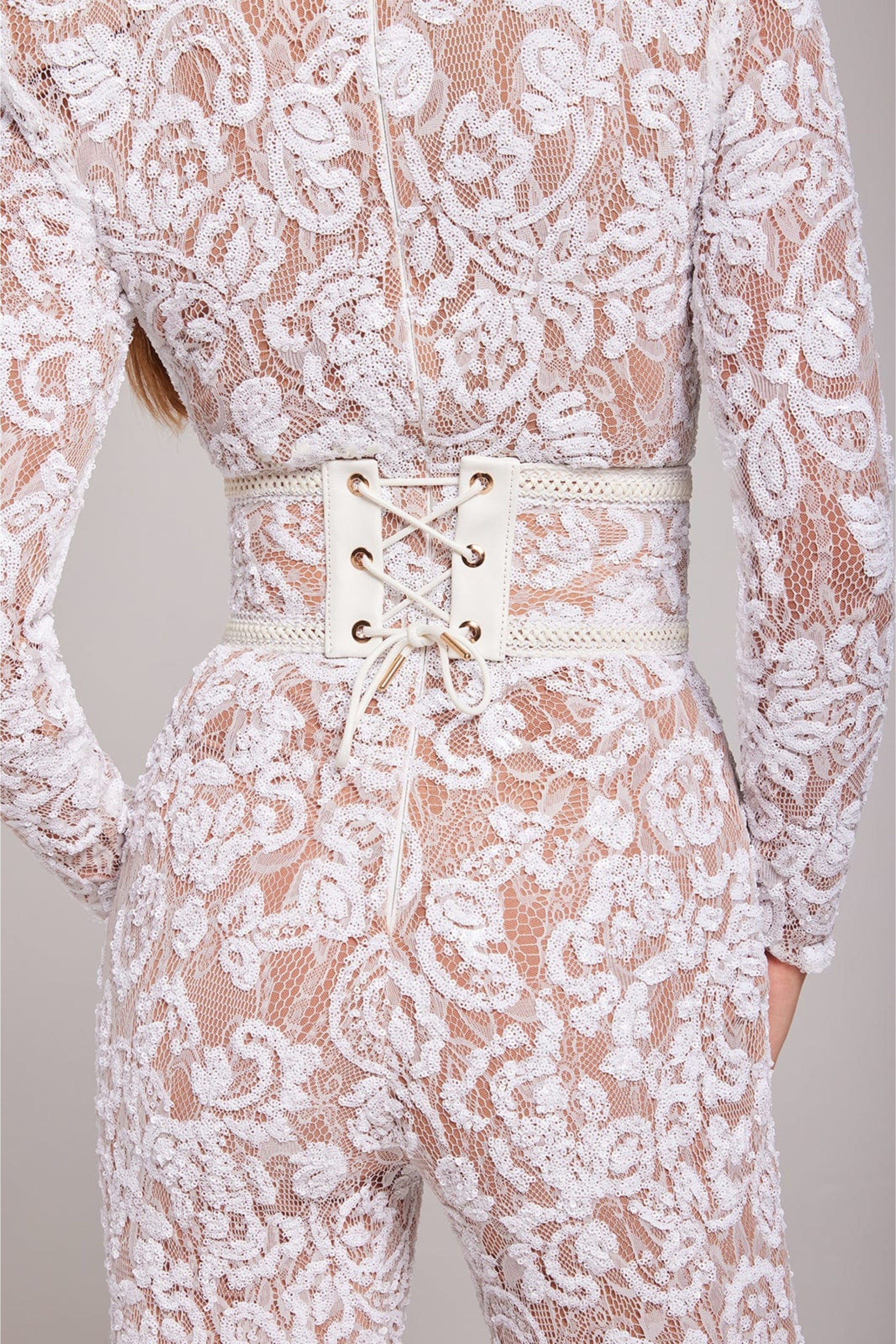 Women's jumpsuit with a fitted cut and lace details – wide-leg