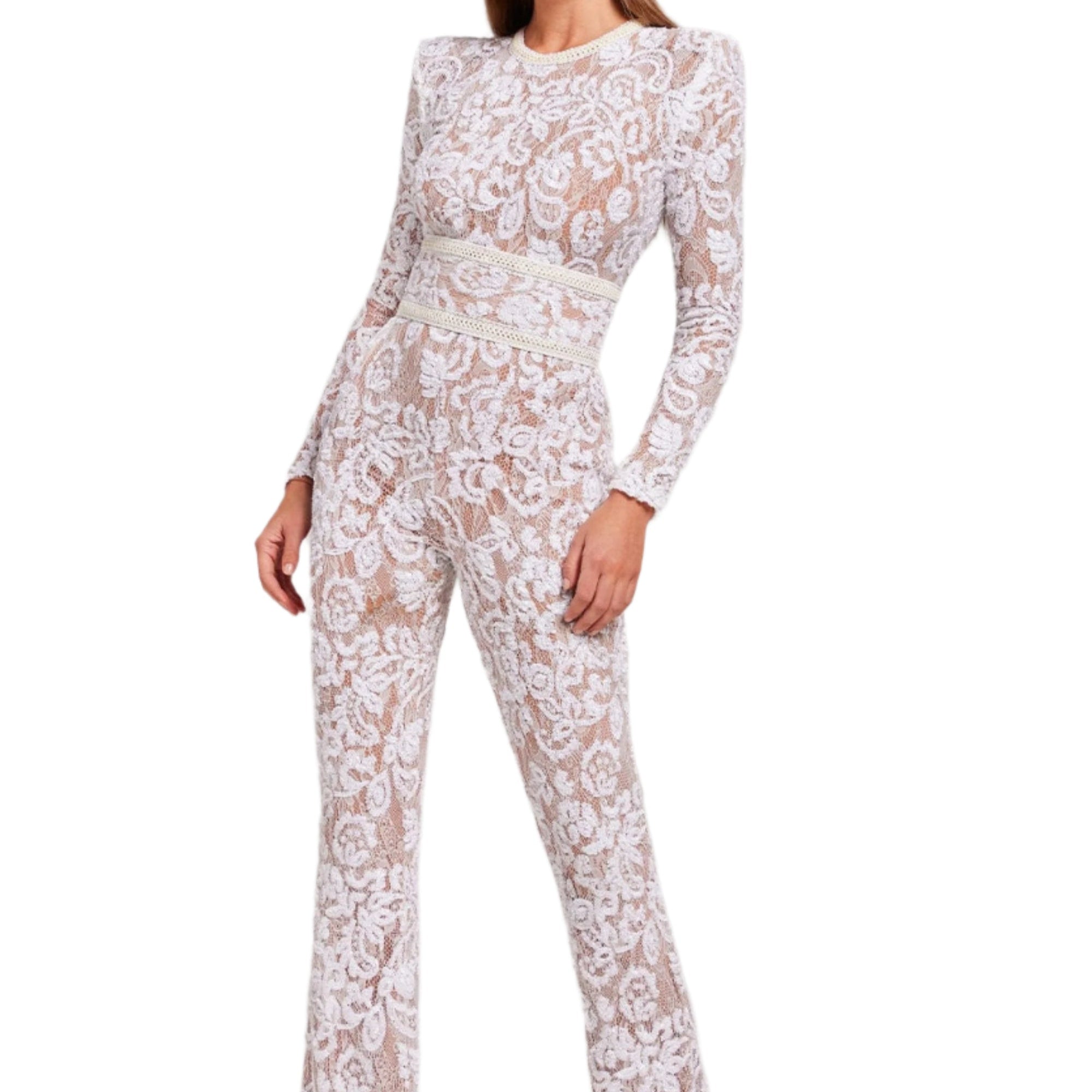 Women's jumpsuit with a fitted cut and lace details – wide-leg