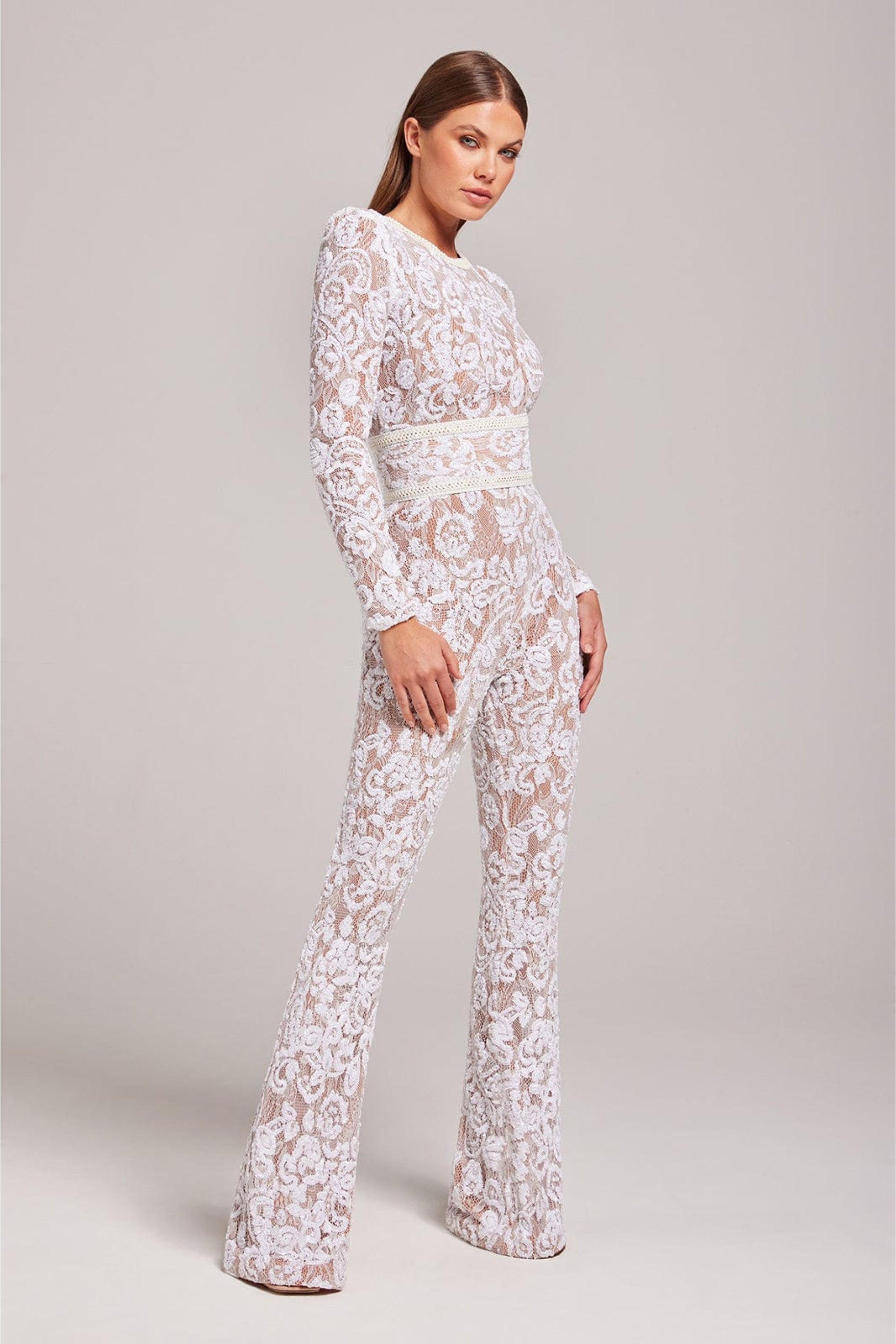 Women's jumpsuit with a fitted cut and lace details – wide-leg