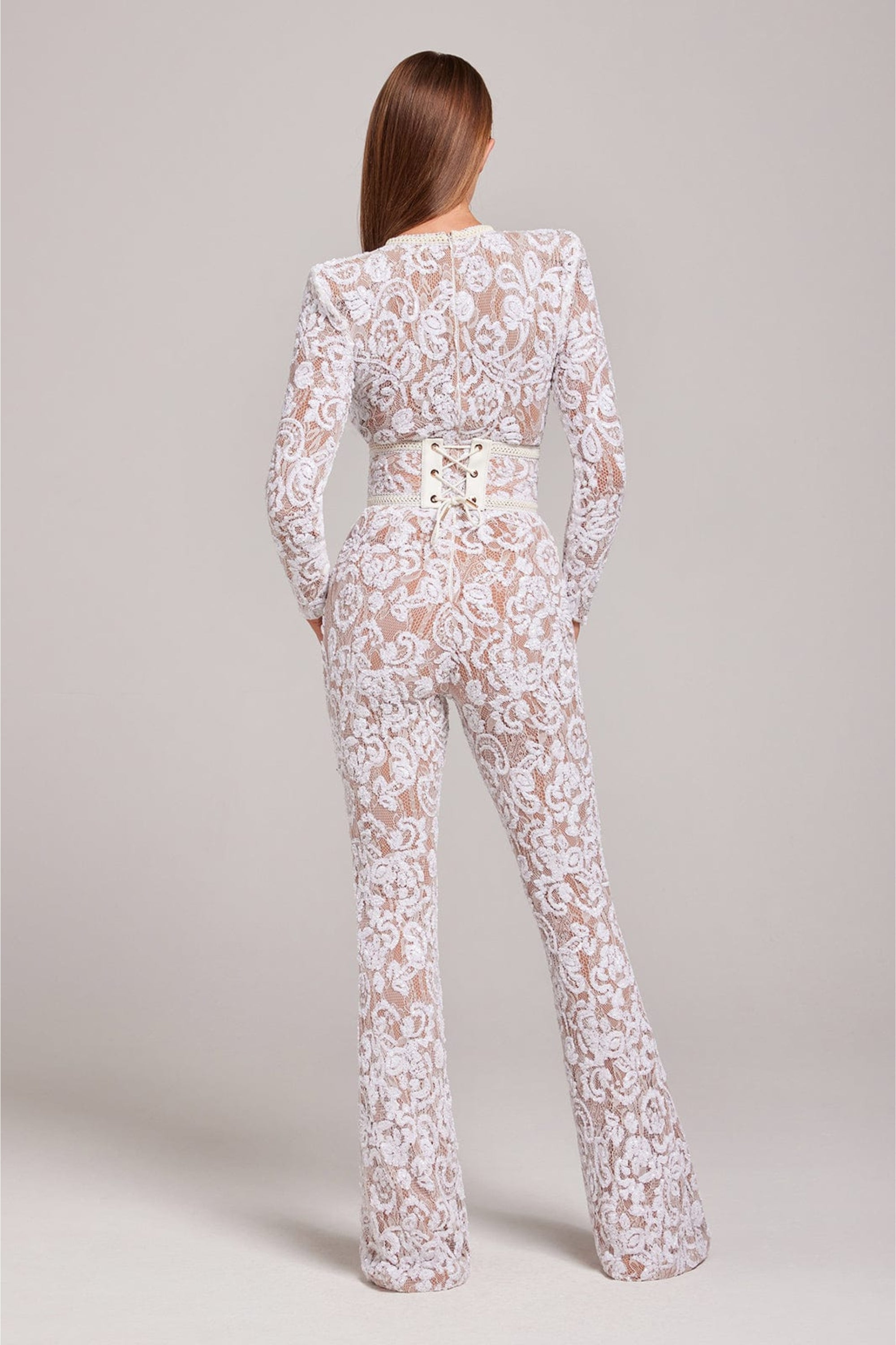 Women's jumpsuit with a fitted cut and lace details – wide-leg