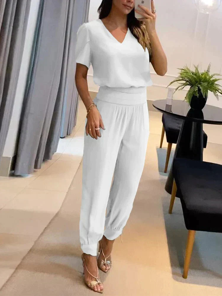 Two-Piece Set with V-Neck Top and Shorts for Women | Formal