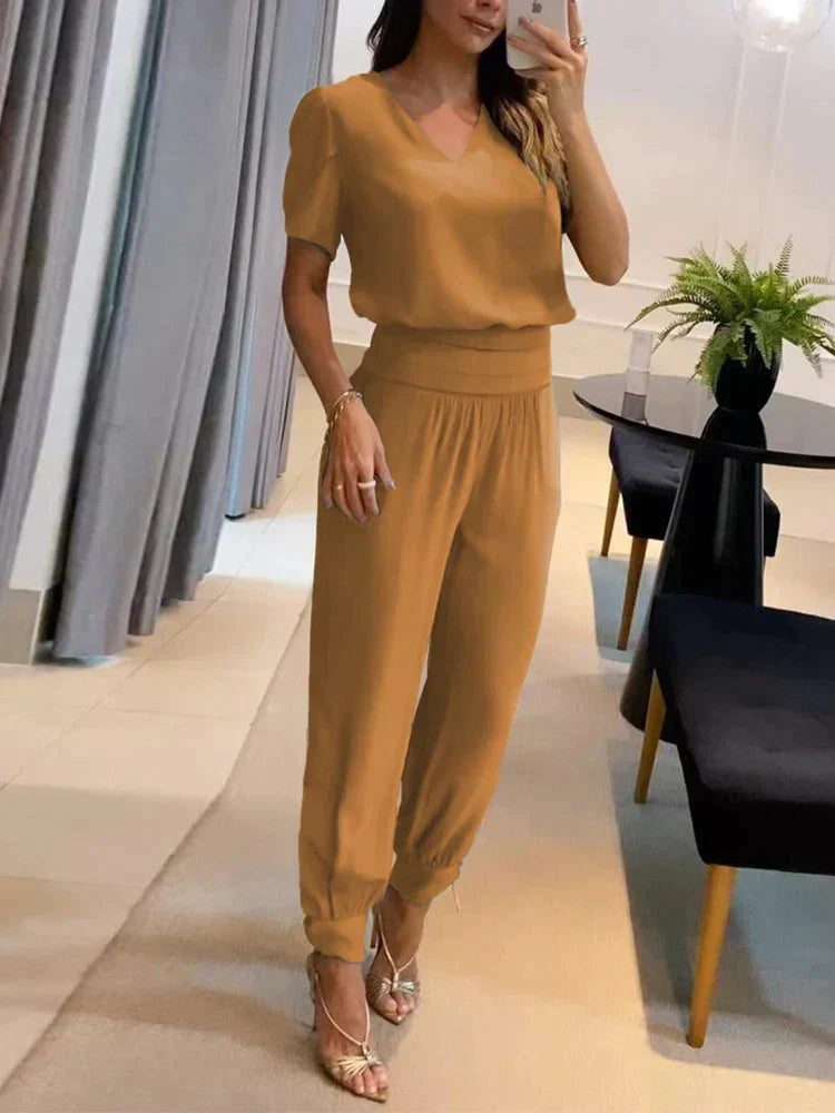Two-Piece Set with V-Neck Top and Shorts for Women | Formal