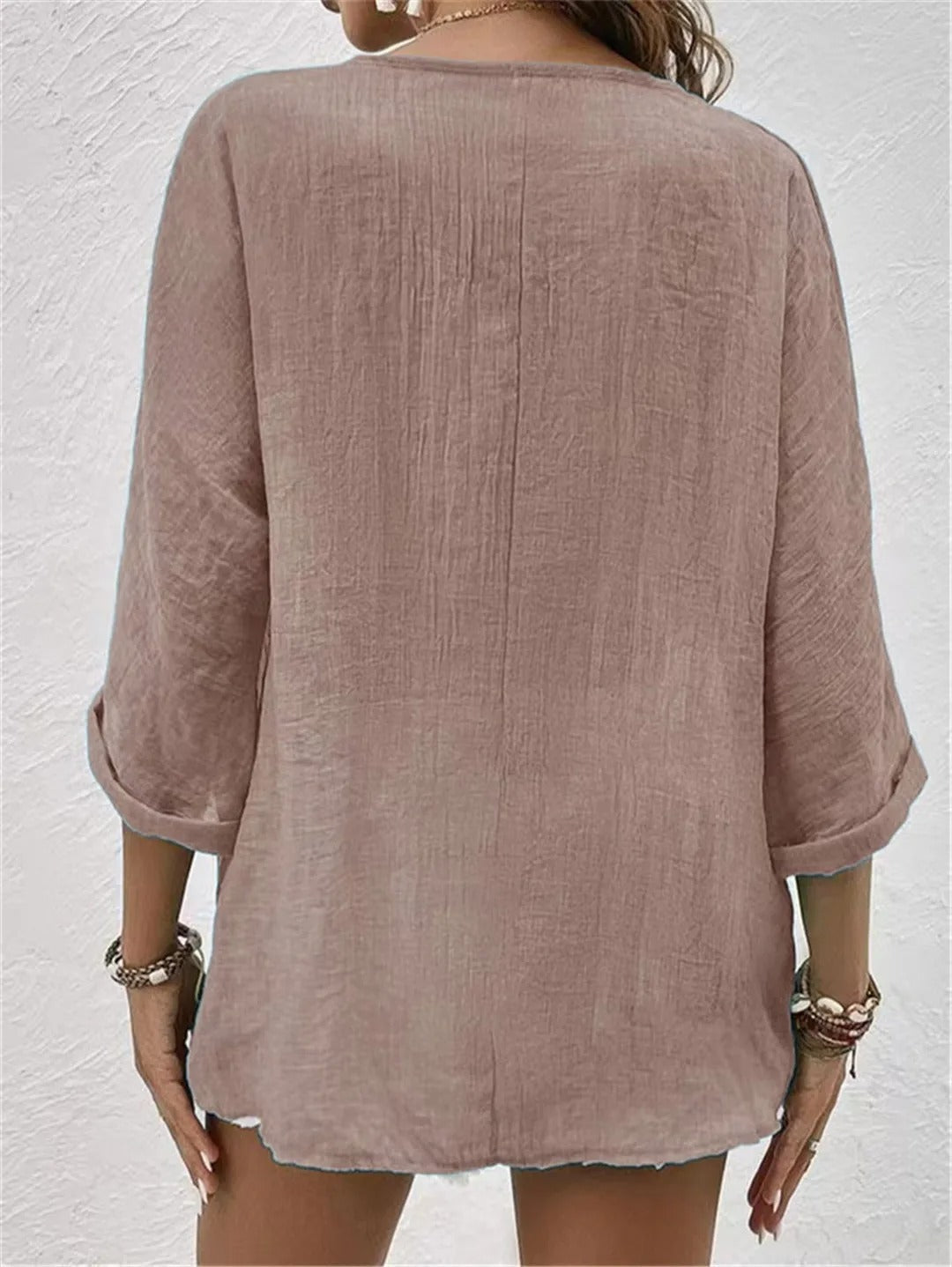 Fayo™  Effortless Blouse Top with V-Neck and Button Placket