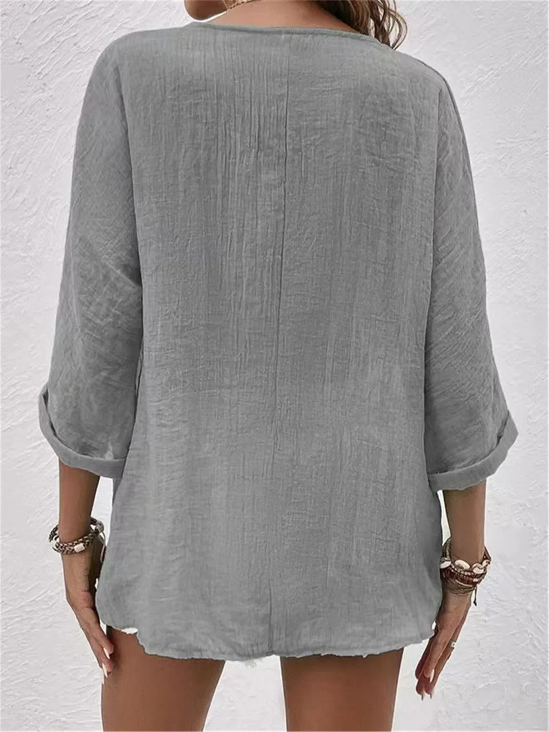 Fayo™  Effortless Blouse Top with V-Neck and Button Placket