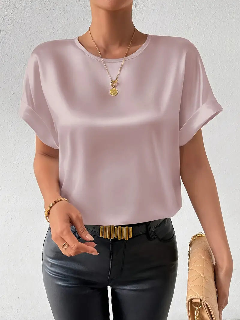 Caroline - Satin T-Shirt with turned-up sleeves for women