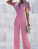 Women's jumpsuit with wide-leg and V-neck