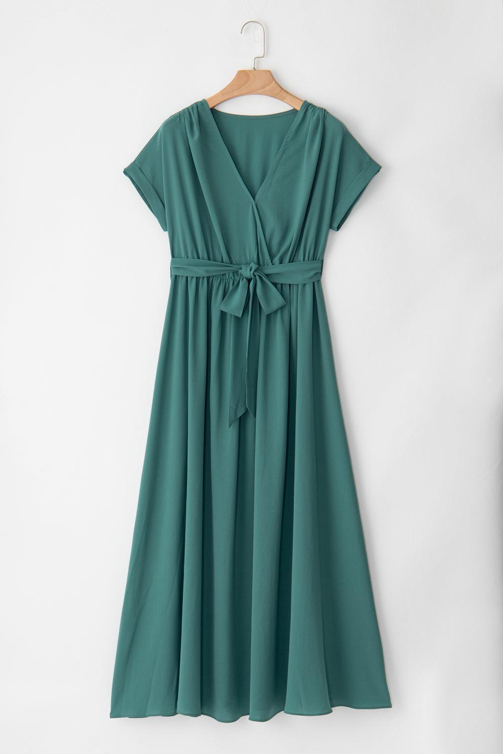 Women's Maxi Dress with Belt and V-Neck