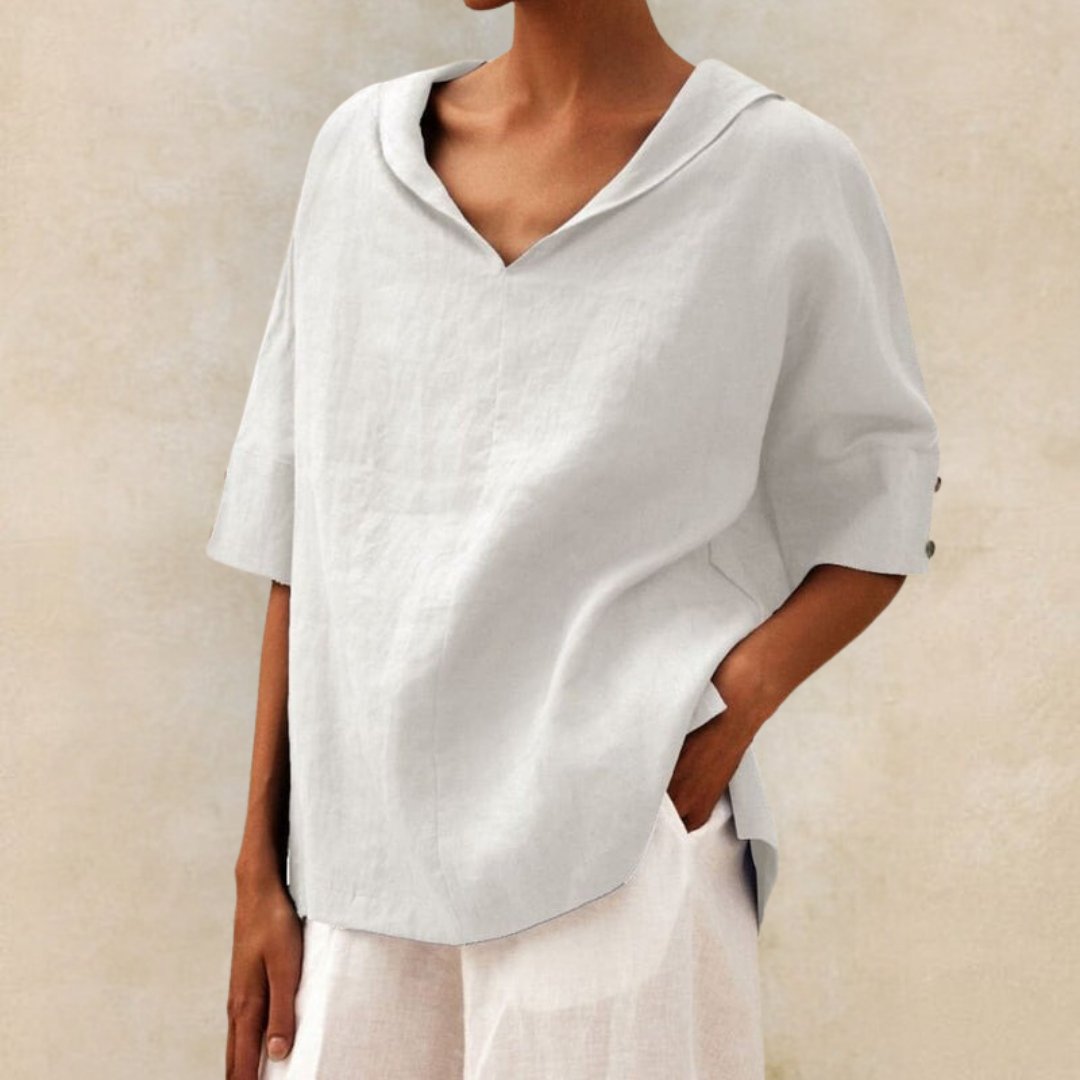 Lena™ Women's Linen Blouse with V-Neck