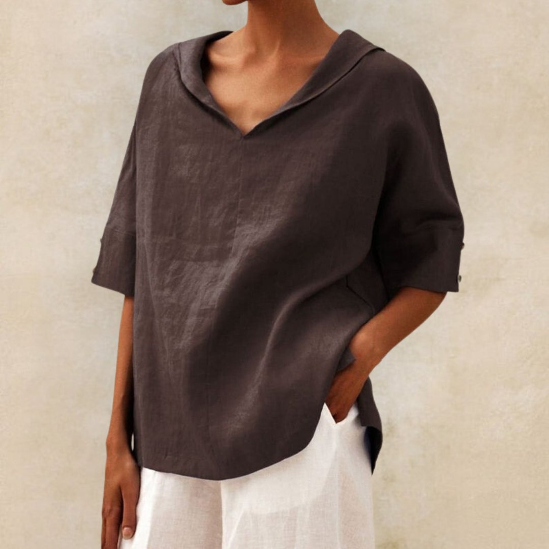 Lena™ Women's Linen Blouse with V-Neck