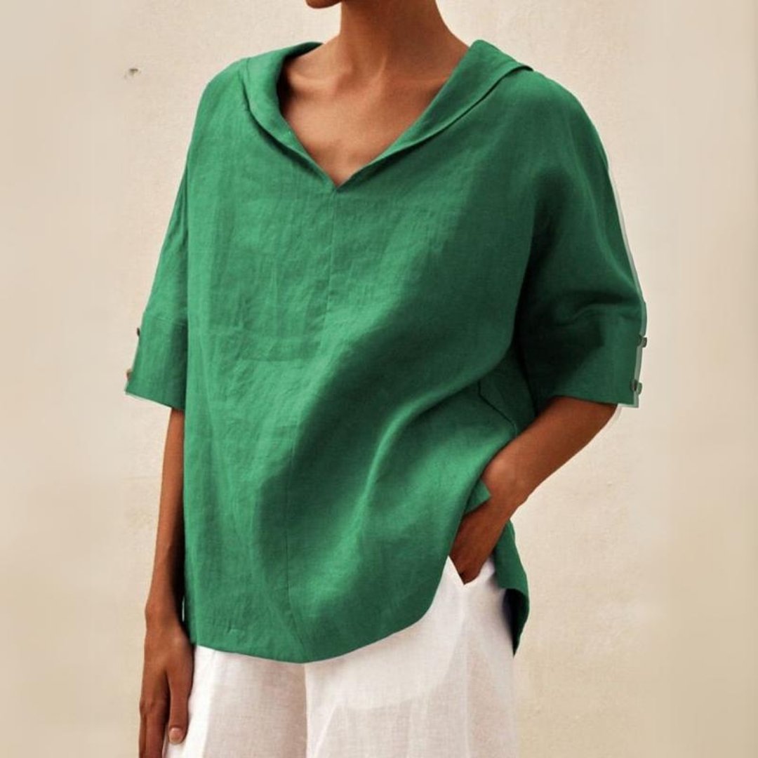 Lena™ Women's Linen Blouse with V-Neck