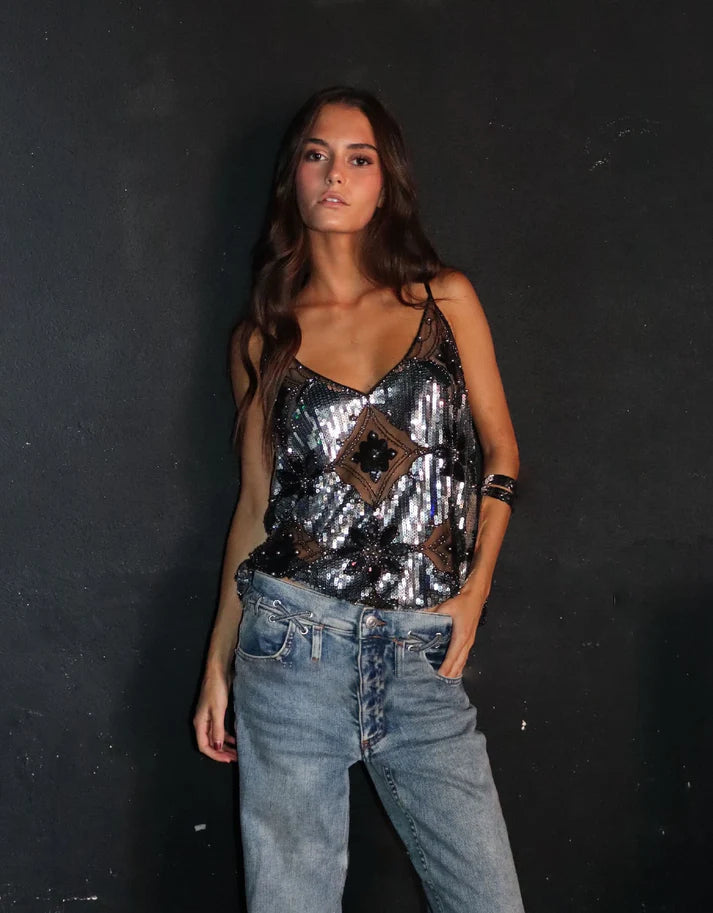 Aurora – Decorated Transparent Sequin Top for Women