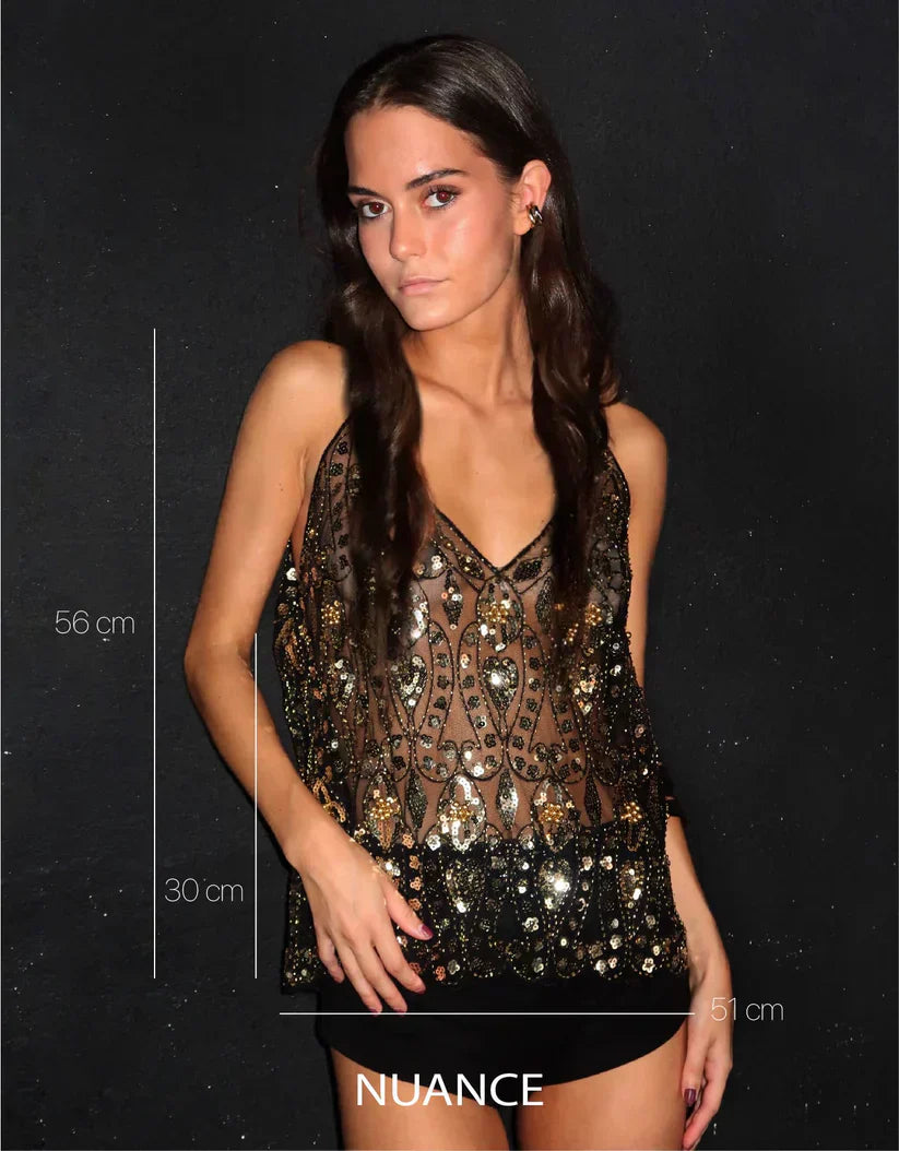 Aurora – Decorated Transparent Sequin Top for Women