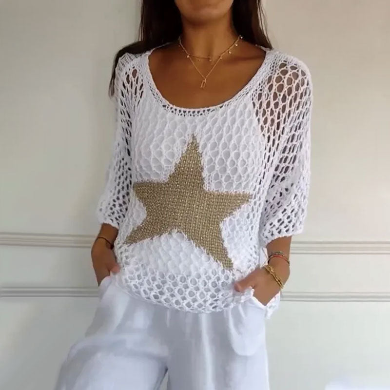 Kayla™ Crochet Knit Mesh Blouse
