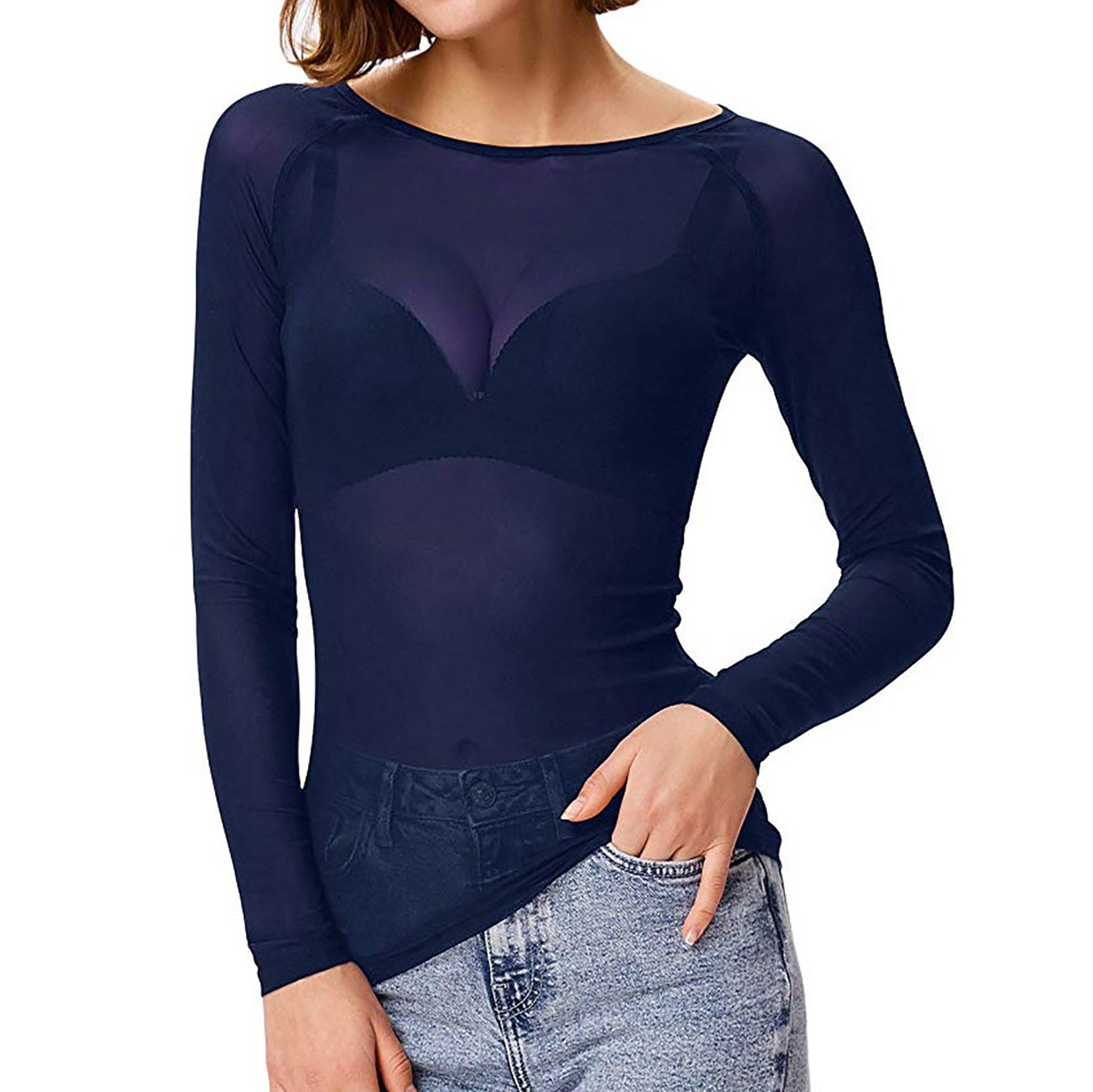 Valentina – Transparent Mesh Long-Sleeve Top for Women