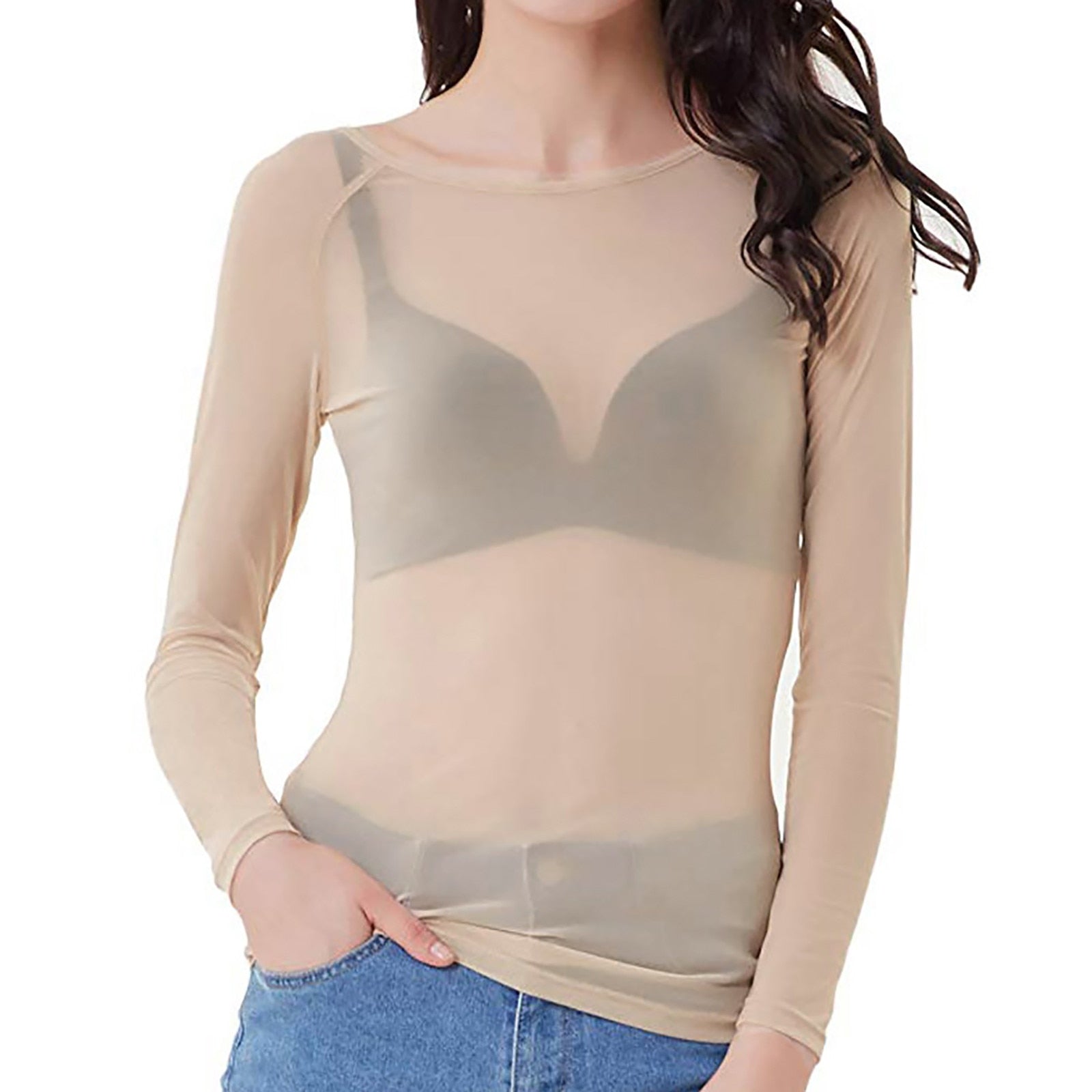 Valentina – Transparent Mesh Long-Sleeve Top for Women